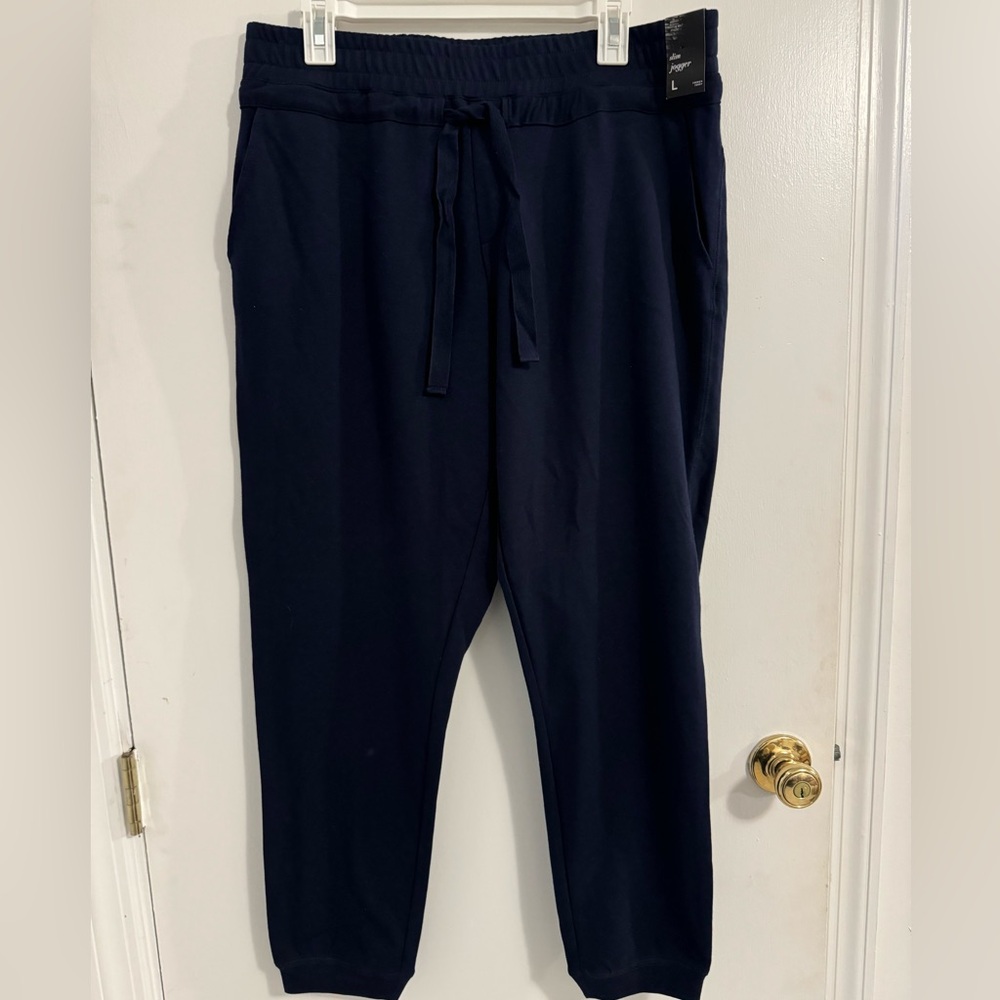 NWT New York & Company SoHo Slim Joggers Size L French Terry Navy